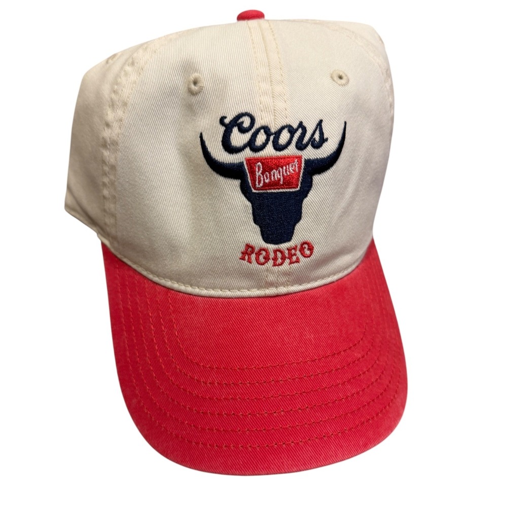 Coors Banquet Rodeo Cap Mens OSFM Cream Red New Cotton Strapback Hat